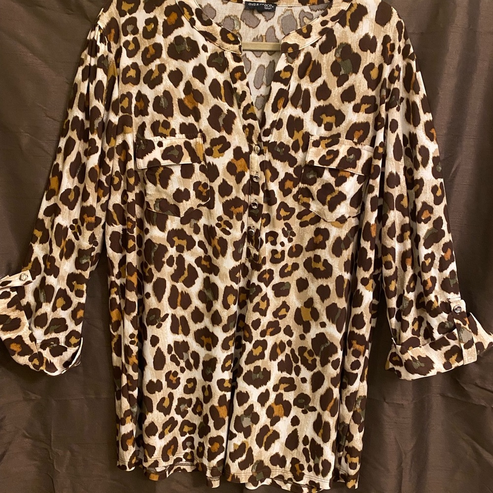Multicolored Plus Size Leopard Top Shirt
